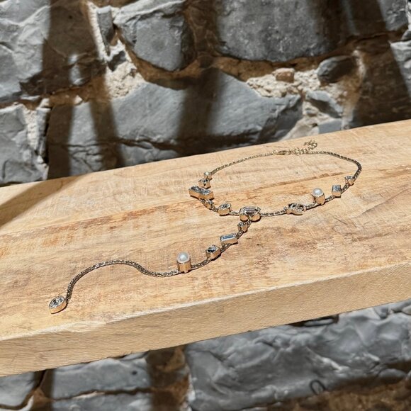Chanel 22C Champagne Gold Crystals Pearls CC Chain Drop Necklace - Picture 1 of 11